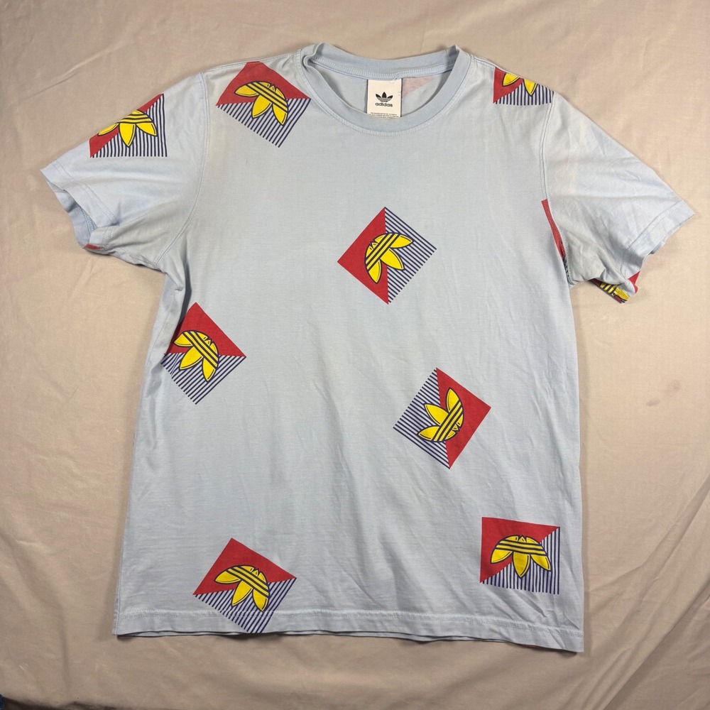 Adidas Originals Mens All Over Print Trefoil Logo T-Shirt Light Blue FM3343 L